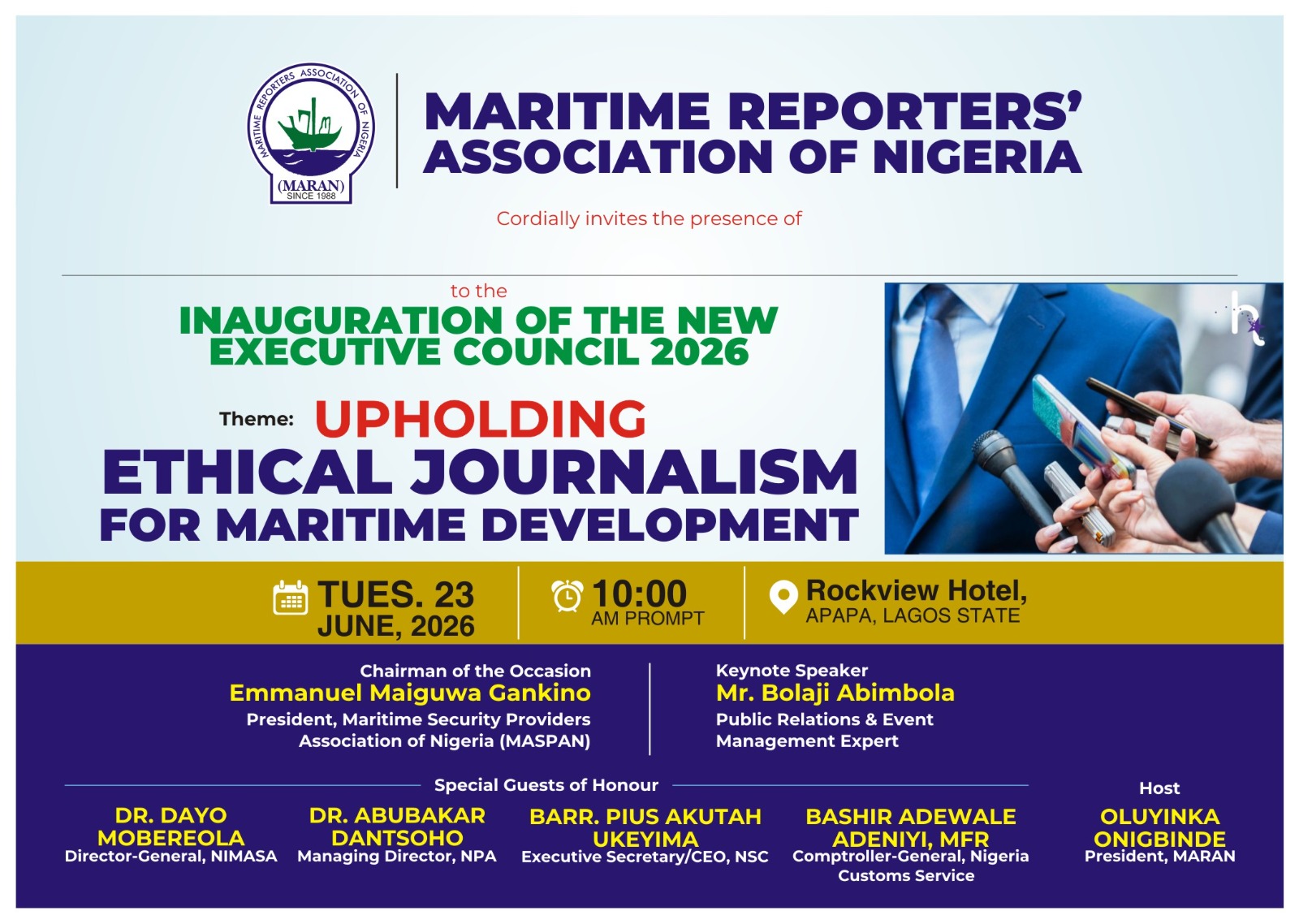 Maritime Stakeholders, Agency Heads Set for MARAN Leadership Inauguration in Lagos