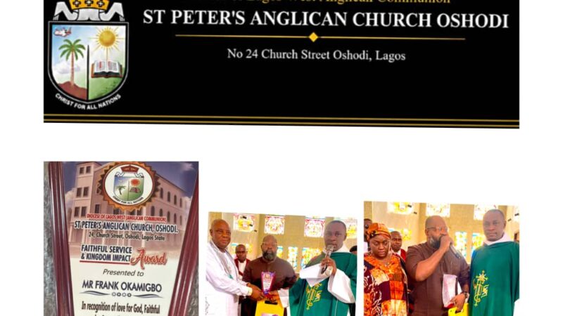 LAGOS WEST ANGLICAN DIOCESE HONOURS DR. FRANKLIN OKAMIGBO FOR FAITHFUL SERVICE AT ST. PETER’S OSHODI